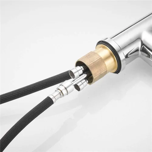 Vista 4 de Grifo desplegable para fregadero de baño de cocina de 1/2 pulgada IPS negro trenzado manguera de cabeza extraíble de 59 pulgadas o 59.1 in
