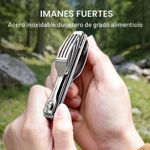 Vista 7 de Roxon C1 3 en 1 Utensilios de Camping Vajilla Desmontable Cuchillo Cuchara Tenedor para Camping al Aire Libre y Senderismo Magnetic Folding