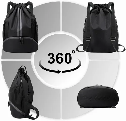 Vista 9 de Hoedia Mochila deportiva con cordón, bolsa de gimnasio con compartimento para zapatos y bolsillo a prueba de humedad para mujeres y hombres