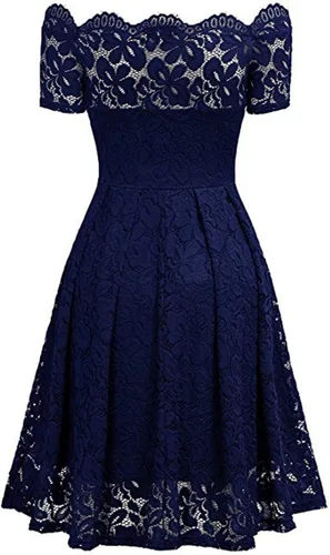 Vista 3 de FOVIGUO Vestido corto formal de encaje para mujer, con hombros descubiertos, tallas grandes, hasta la rodilla, vestido de dama de honor