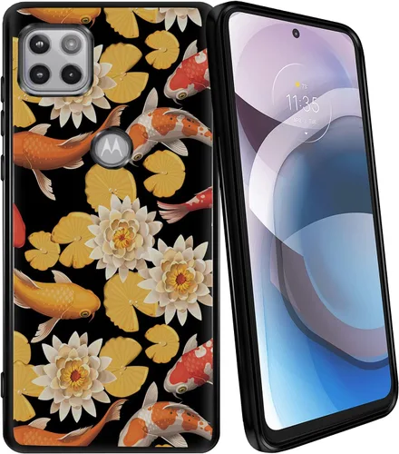 Vista 13 de CasesOnDeck - Funda negra para Motorola Moto One 5G Ace (2021) / Moto One 5G Ace TPU - Carcasa de TPU Gel Flex TPU, serie floral tropical, funda