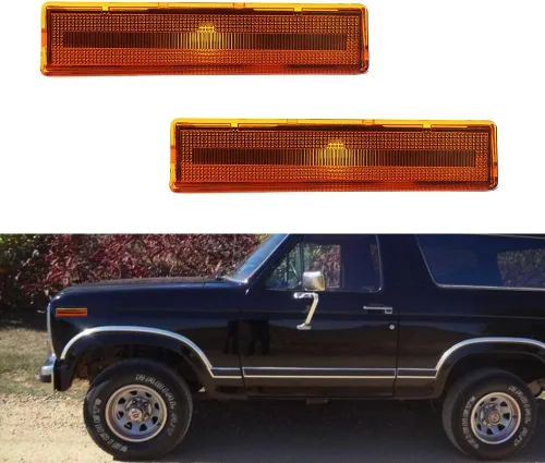 Vista 14 de Para 1980 1981 1982 1983 1984 1985 1986 Ford BRONCO F-150 F-250 F-350 Luces de marcador laterales de parachoques delantero lente ámbar LED