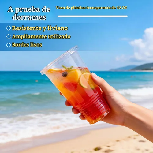 Vista 6 de Vasos de plástico transparente de 32 onzas con tapas, paquete de 30 vasos desechables para fiestas