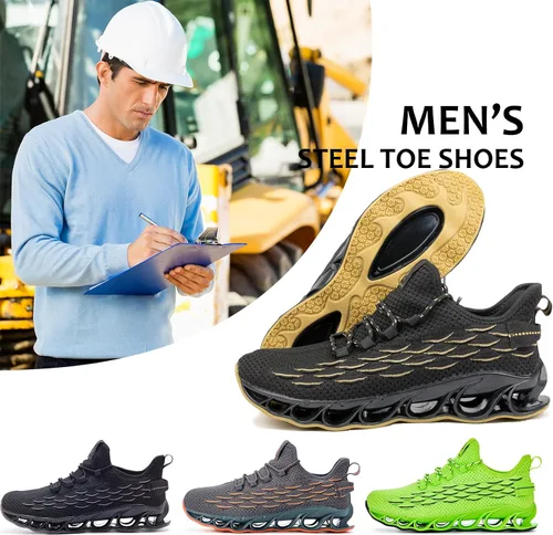 Vista 5 de Zapatos de trabajo ligeros para hombre, zapatos indestructibles con punta de acero, zapatos de seguridad de malla transpirable a la moda, zapatos