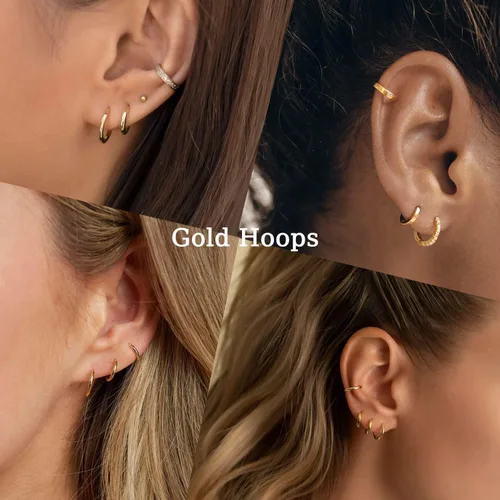 Vista 3 de Gokeey Small Gold Huggie Hoop Earrings Set for Women 14K Real Gold Plated Hypoallergenic Lightweight Earrings for Sensitive Ears Everyday Earrings
