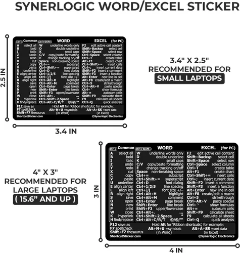 Vista 4 de SYNERLOGIC Guía de referencia rápida para Windows + Word/Excel (para Windows) Adhesivos de acceso directo de teclado, vinilo sin residuos Negro