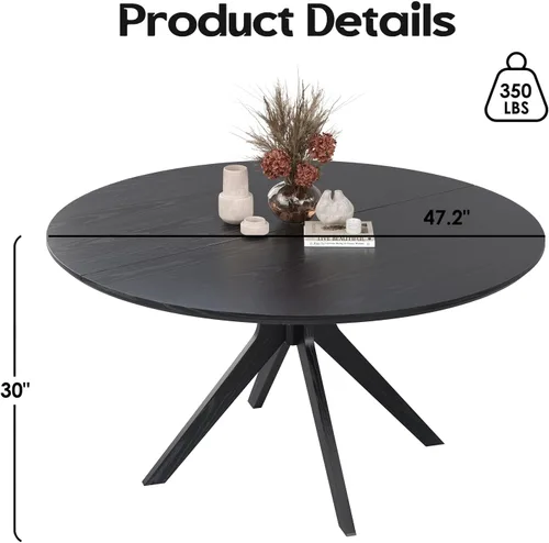 Vista 2 de Soohow Mesa redonda de cocina de comedor de madera maciza de 47.2 pulgadas para 4-6 personas con base de pedestal que se interseca