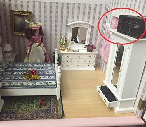 Vista 7 de EatingBiting Casa de muñecas en miniatura Accesorios de muebles de muñecas 1:12 casa de muñecas en miniatura vintage marrón Lugguage Box maletero