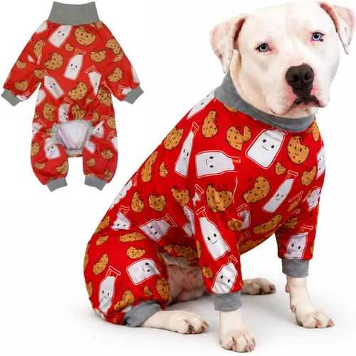 Vista 10 de Tooth & Honey Pit Bull - Pijama para perro con estampado de vaca, luna y estrella, con cobertura completa, pijama ligera para perros grandes