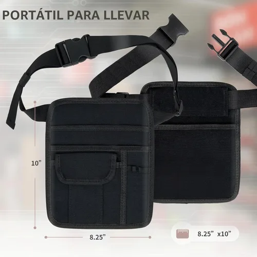 Vista 3 de Bolsa de dinero para camarero de restaurante, delantal de servir, soporte para cheques con múltiples bolsillos, cinturón ajustable para camarera