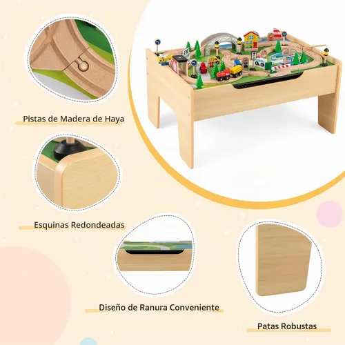 Vista 8 de GLACER - Mesa de tren, 78 piezas de madera con parte superior reversible