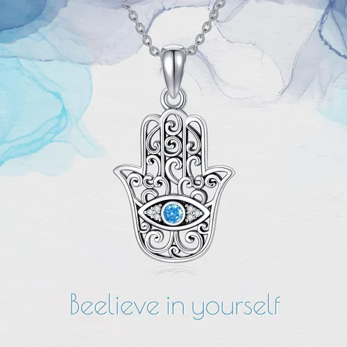 Vista 5 de MBSUUH Hamsa - Collar de mano de plata de ley 925 con dije de Fátima Hamsa para mujer, Metal, Circonia cúbica