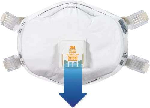 Vista 4 de 3M Respirador con válvula N100 para eliminación de pintura con plomo 8233, 1 paquete, válvula de exhalación COOL FLOW, aprobado por NIOSH, medios