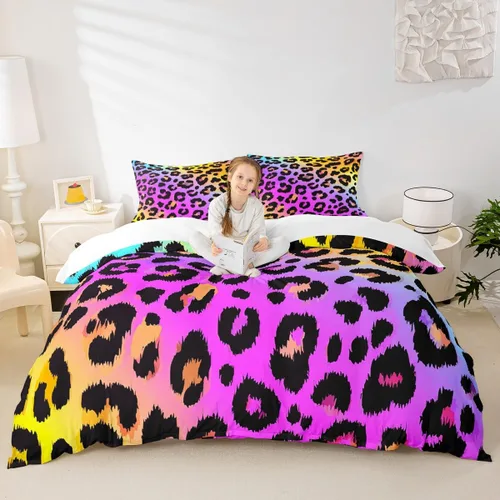 Vista 17 de Juego de funda de edredón para niños, tamaño individual, diseño de cebra y leopardo con purpurina, decoración de habitación para niñas y mujeres