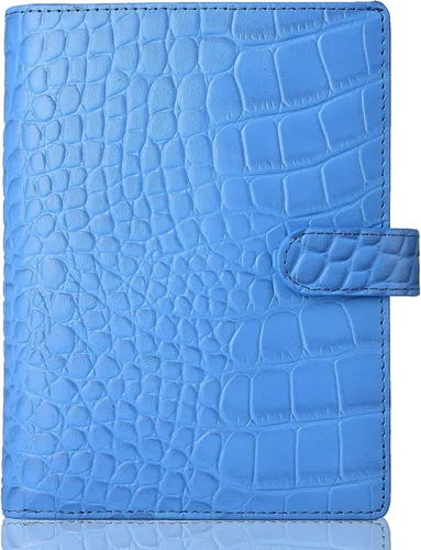 Vista 8 de Funda para planificador de cuero genuino A6 con presilla para bolígrafo, ranuras para tarjetas, bolsillos con cremallera, funda para organizador