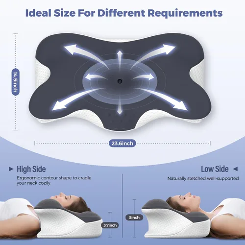 Vista 8 de Almohada cervical para aliviar el dolor de cuello, almohada cervical de espuma viscoelástica para dormir, almohada ortopédica de apoyo para el Gris
