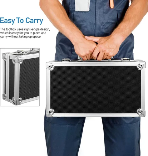 Vista 7 de DOITOOL Caja de herramientas portátil de aleación de aluminio con cerradura Estuche de almacenamiento multifuncional para herramientas e