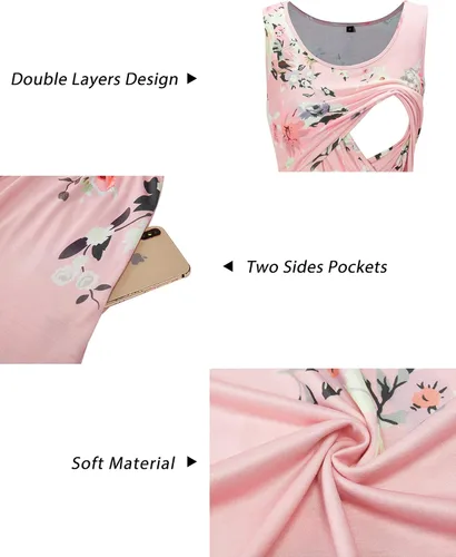 Vista 5 de OUGES Vestidos de maternidad lisosflorales para mujer, sin mangasmanga larga, vestido de lactancia