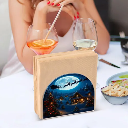 Vista 7 de Servilletero de Papá Noel de Nochebuena azul para mesa, dispensadores de pañuelos acrílicos, servilleteros de cóctel para comedor, baño, cocina
