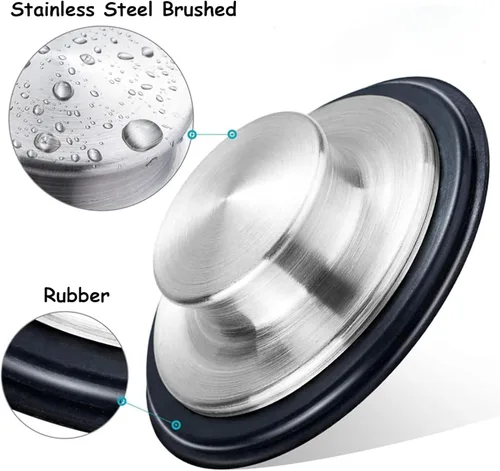 Vista 3 de Paquete de 2 tapones para fregadero de cocina para eliminación de basura, tapón de acero inoxidable para eliminación de basura que se adapta a