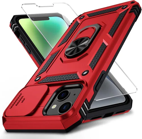 Vista 34 de Funda para iPhone 14 con cubierta para lente de cámara, protector de pantalla HD, protección contra caídas de grado militar de 10 pies, soporte