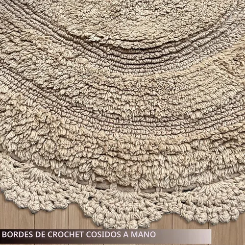 Vista 4 de Chardin home Alfombra de baño de ganchillo beige, alfombra de baño ovalada 100% algodón con borde de ganchillo artesanal hecho a mano, alfombra
