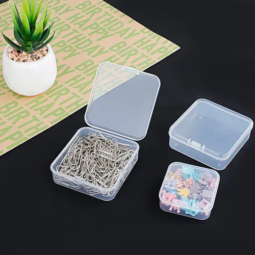 Vista 5 de IBEQUEM 18 mini contenedores de almacenamiento, tamaños mixtos, pequeños recipientes rectangulares de plástico transparente con tapa con bisagras
