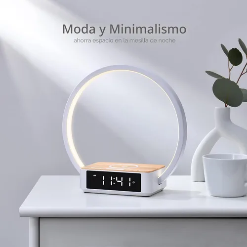 Vista 11 de WILIT Lámpara de mesita de noche con reloj despertador, lámpara táctil con cargador inalámbrico, luz nocturna para dormitorio, luz de despertar