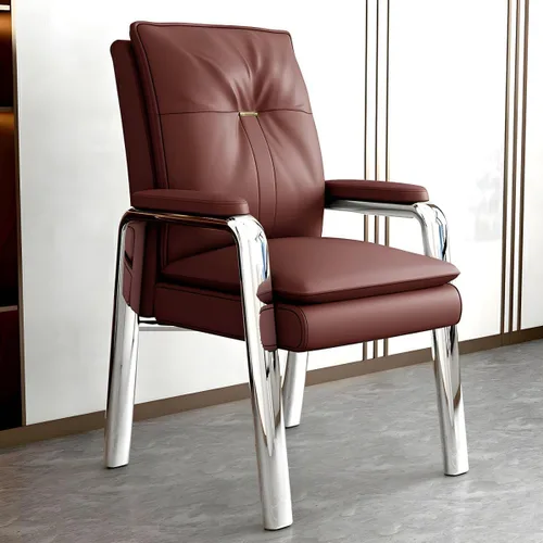 Vista 35 de PU Leather Conference Chair with Fixed Arms High-Back Ergonomic Mahjong Chair Chess Card Room Backrest Computer Chair Long-Term Sitting Mahjong