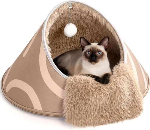 Vista 11 de BurgeonNest Cueva redonda de 20 pulgadas para gatos, casa cerrada con capucha para mascotas para gatitos de interior, carcasa de EVA anticolapso