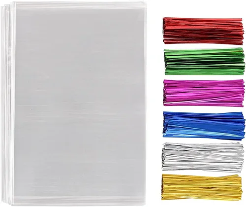 Vista 8 de MoloTAR 200 bolsas de celofán planas transparentes de 6 x 4 pulgadas (1,4 mil), ideales para panadería, galletas, caramelos y postres, con cinco