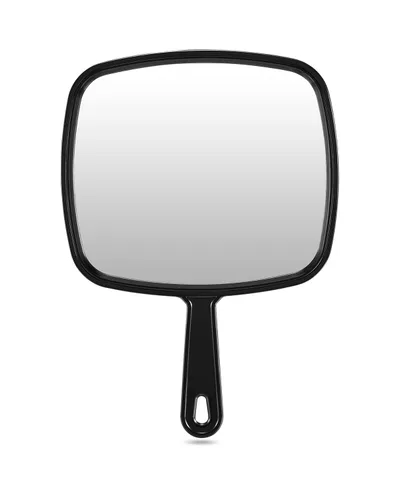 Vista 8 de PROTECLE Espejo de mano grande para salón de barbería, espejo de peluquería de mano con mango (cuadrado, negro, 26.2 cm x 18.8 cm)