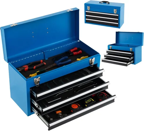Vista 10 de ERGOMASTER Caja de herramientas portátil, caja de herramientas de metal de 20.5'' con 3 cajones, cofre de herramientas de almacenamiento resistente