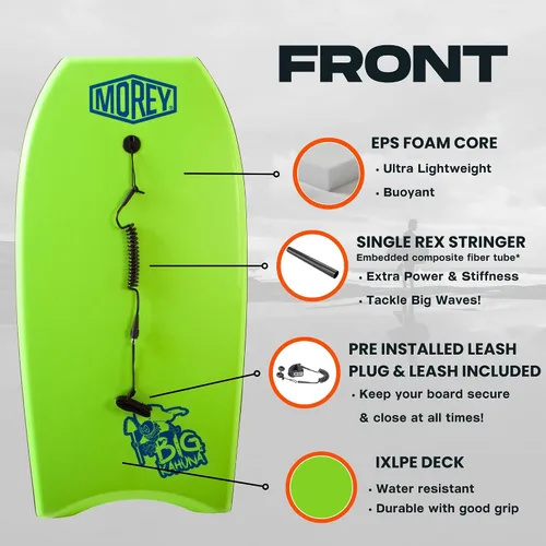 Vista 2 de Morey Big Kahuna Bodyboard de 44 pulgadas Bodyboard para jinetes altos Tablero de cuerpo de alto rendimiento Diseño duradero de núcleo PHUZION
