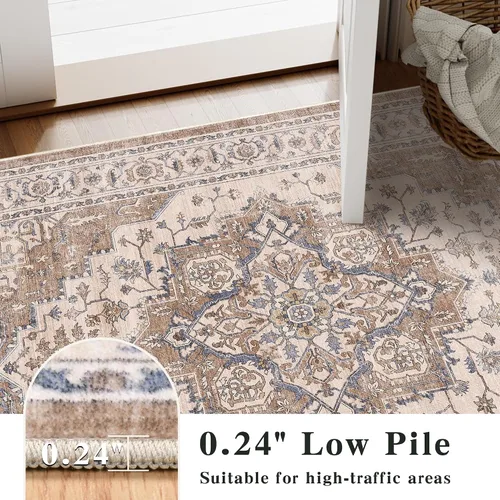 Vista 6 de Alfombra de pasillo vintage de 2 x 6 pies de pelo bajo Marrón beige