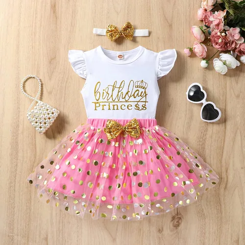 Vista 9 de Vestido de princesa de cumpleaños para niñas pequeñas, chaleco sin mangas, falda tutú de malla con lunares
