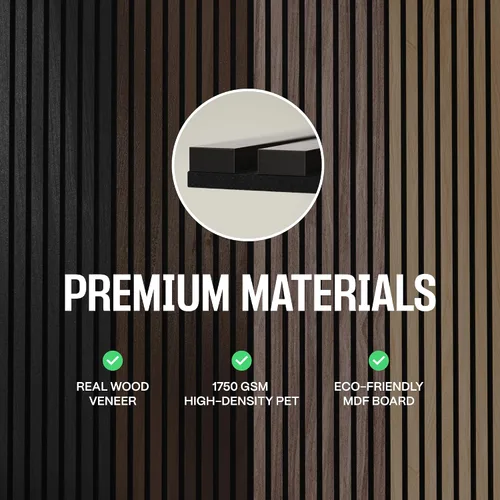 Vista 6 de Paquete de 2 paneles de madera para pared, paneles de pared de listones de madera acústicos, paneles de madera insonorizados para decoración