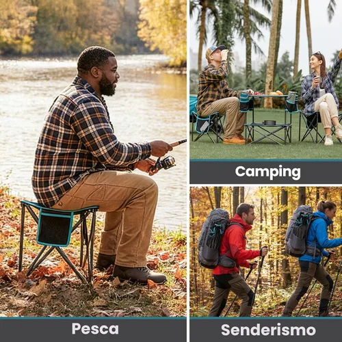 Vista 5 de FUNDANGO Taburete trípode plegable, silla de pesca portátil ligera con asiento acolchado grueso, 440 libras, sillas de campamento al aire libre