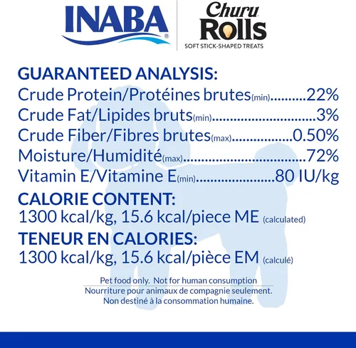 Vista 5 de INABA Churu Rollos para perros, golosinas suaves y masticables envueltas de pollo al horno, 0.42 onzas cada tubo, 48 tubos en total, receta de pollo
