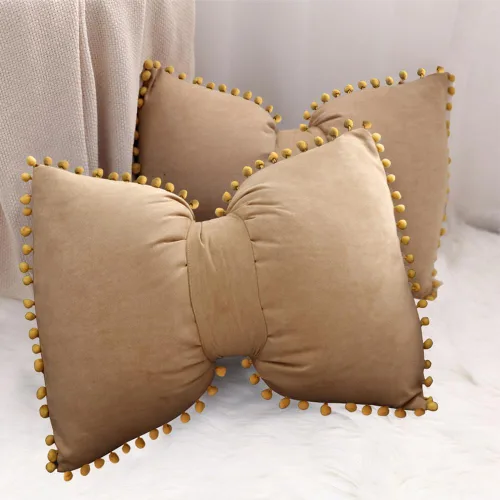 Vista 11 de 14x20 Fundas de almohada decorativas con pompones y lazos de terciopelo para habitación, cama, sofá, sofá cama, azul x2