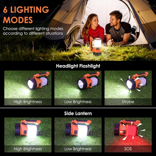Vista 4 de BOBKID Linterna de campamento recargable con trípode, 6 modos, linterna LED de mano con 4000 lm, IPX4 impermeable reflector luz de trabajo