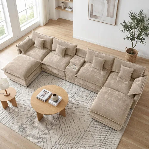 Vista 30 de ONEMMLION Cloud Couch - Sofá modular seccional en forma de U de 114 pulgadas, cómodos sofás seccionales para sala de estar, sofá moderno de felpilla