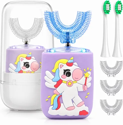 Vista 9 de Cepillo de dientes eléctrico para niños, cepillo de dientes en forma de U, cepillo automático sónico con 5 cabezales de cepillo, 6 modos de limpieza