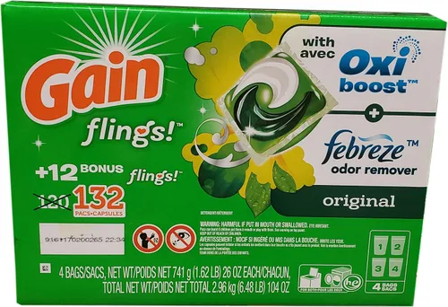 Vista 32 de Gain Flings! Jabón líquido para ropa sucia, compatible con HE, paquete de 3 bolsas, 111 unidades, aroma de larga duración, aroma a brisa feliz