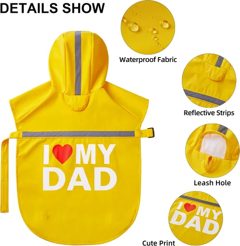 Vista 2 de Impermeable para perros con bonito estampado, impermeable, reflectante, ajustable para perros pequeños, medianos y grandes (amarillo, pequeño)