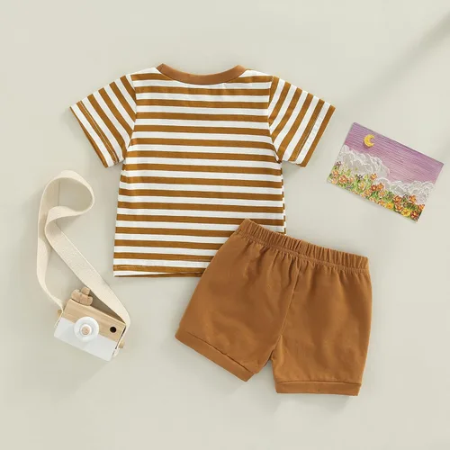 Vista 67 de Conjunto de ropa casual de manga corta con botones y pantalones cortos de lino para bebés y niños pequeños