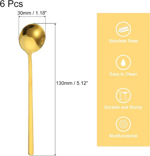 Vista 2 de uxcell 6 cucharas de café de acero inoxidable de 5 pulgadas, mini cucharadita de café para café, postre, helado, pastel, dorado, 6