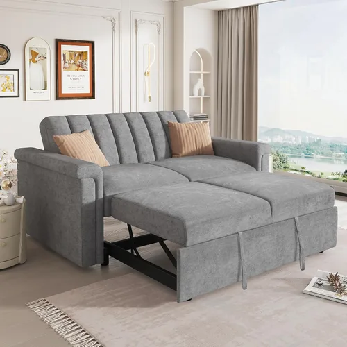 Vista 12 de Elegante sofá cama convertible de 54.7 pulgadas, sofá modular con cama extraíble con dos puertos USB y 4 almohadas, sofá biplaza para espacio