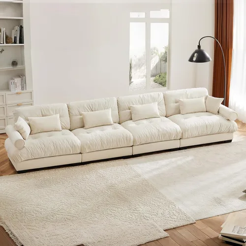 Vista 14 de Juego de sofá modular con asiento profundo de 94.4", tela de chenilla, loveseat seccional moderno para sala de estar, cómodo loveseat de felpa tipo