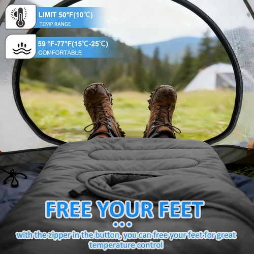 Vista 6 de Oaskys - Saco de dormir para acampar, para 3 estaciones, clima cálido y fresco, verano, primavera, otoño, ligero, resistente al agua, para adultos